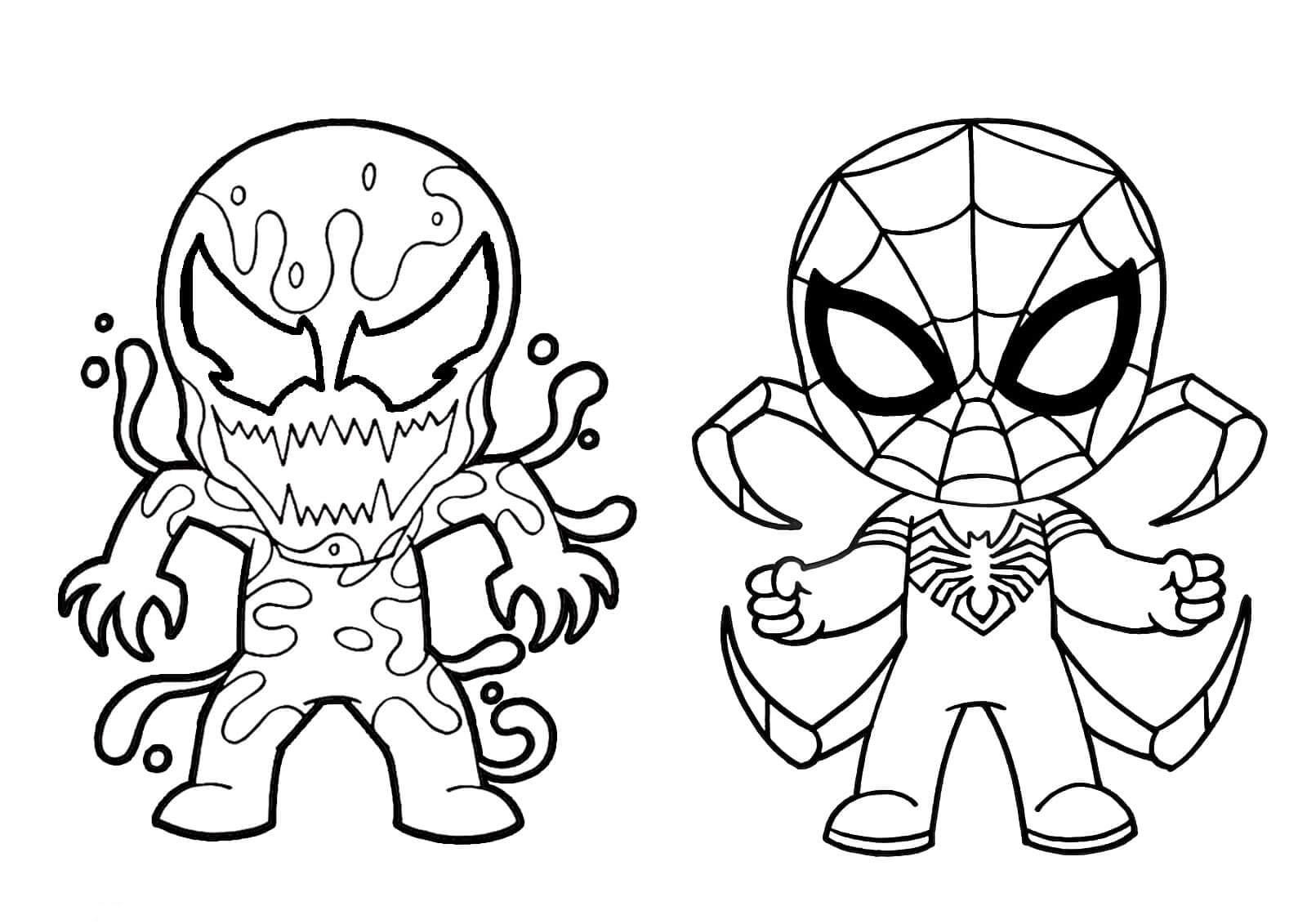 Chibi Venom Y Chibi Hombre Araña para colorir