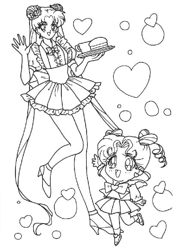 Chibiusa y Sailor Moon para colorir