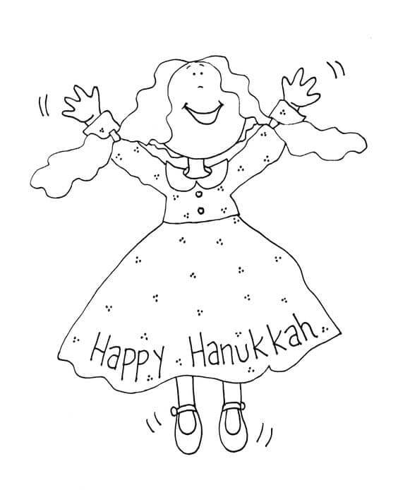 Dibujos de Chica Con Vestido Felicita Por Hanukkah para colorear