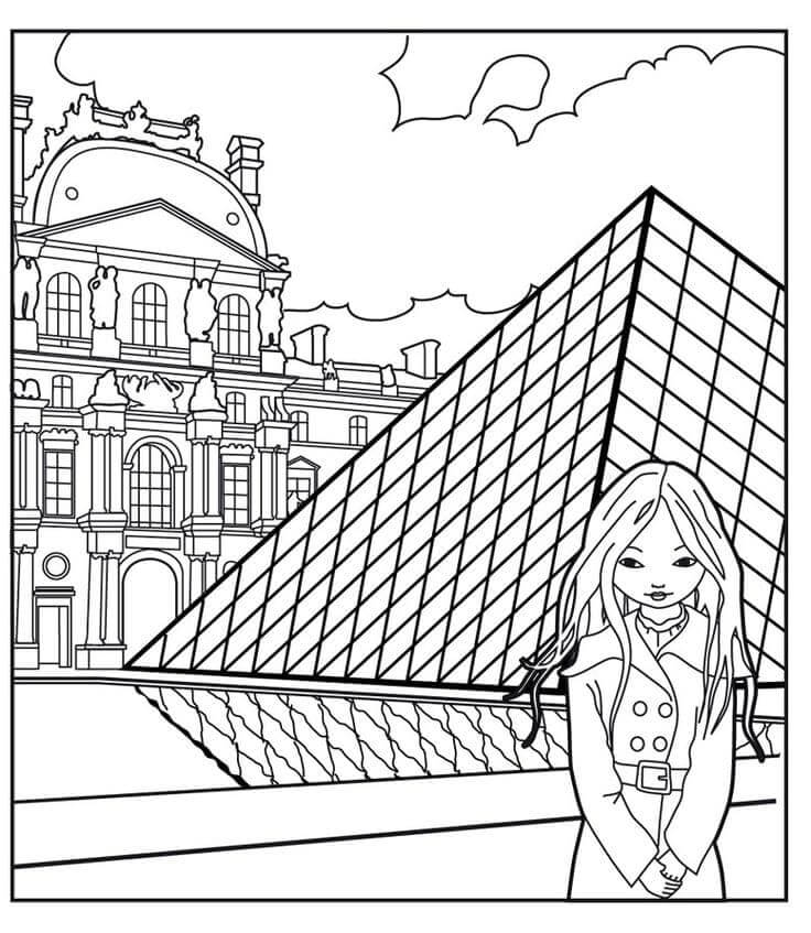 Chica En El Louvre para colorir