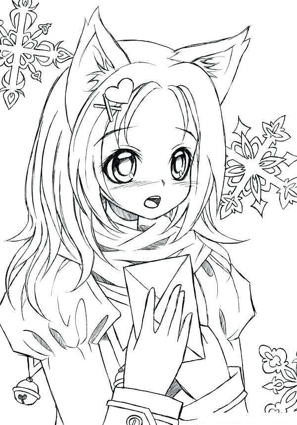 Chica Lobo con Copo de Nieve para colorir