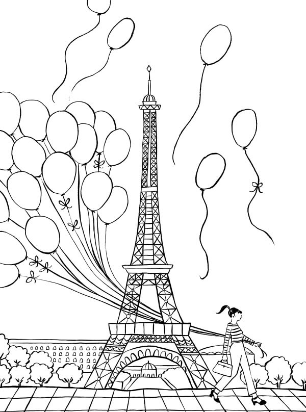 Dibujos de Chica sujetando Globo en París para colorear