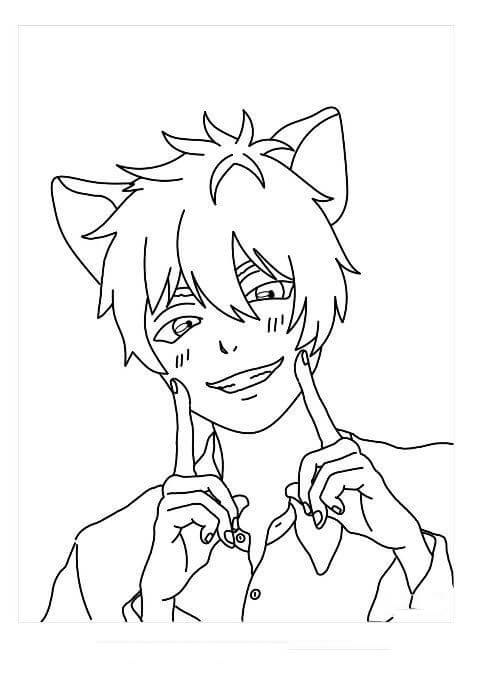 Chico Gato Anime para colorir