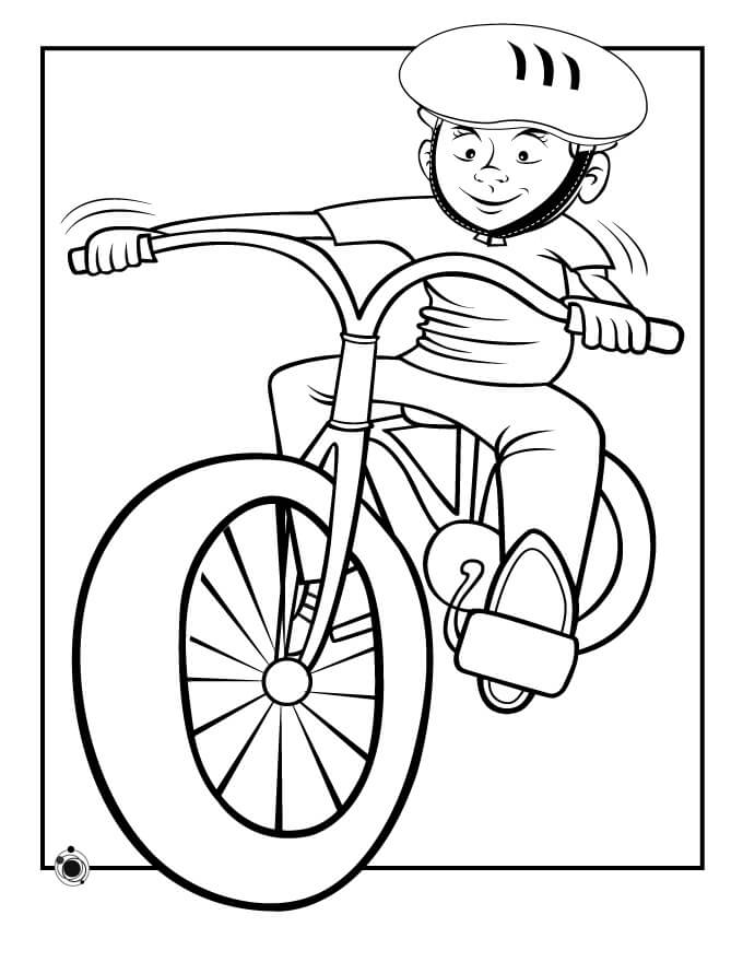 Chico Genial Montando Bicicleta para colorir