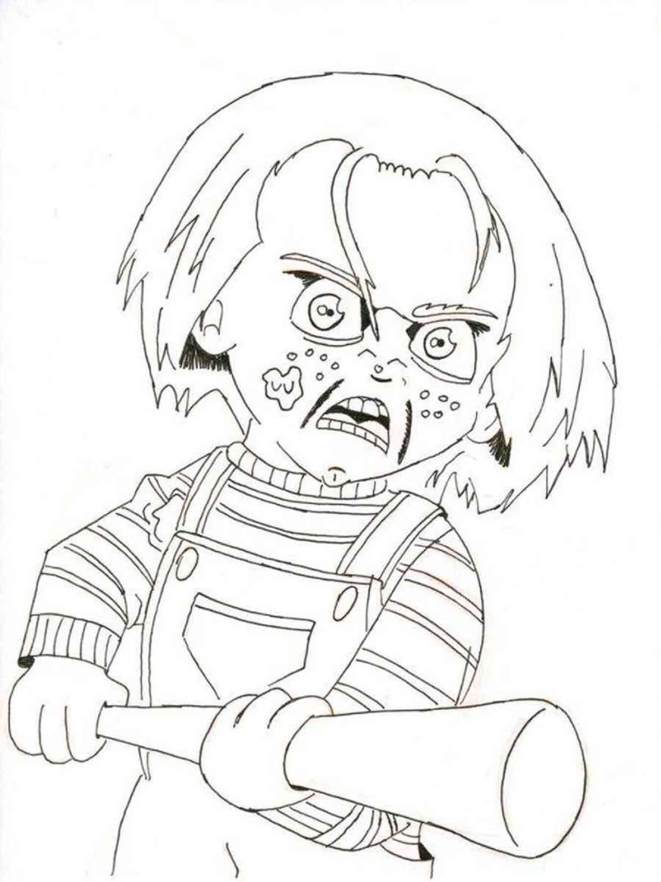 Dibujos de Chucky Sosteniendo Un Bate para colorear