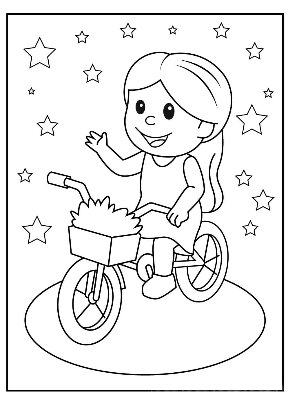 Ciclismo Chica con Estrella para colorir
