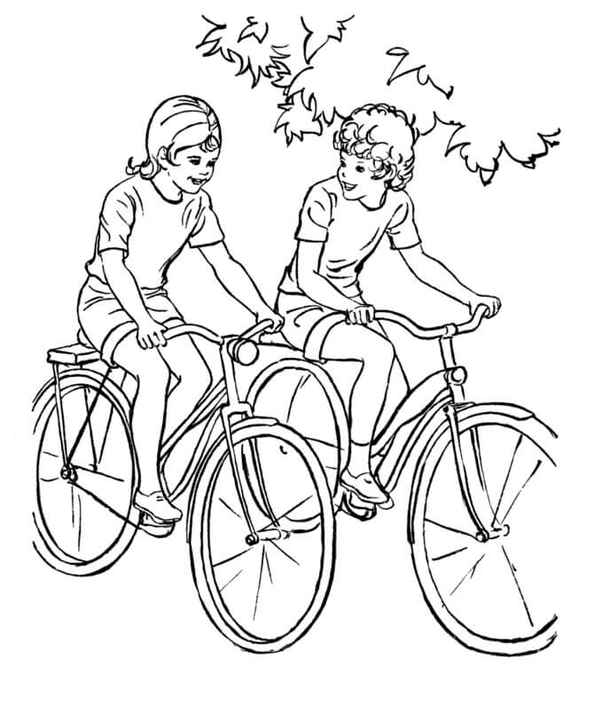 Ciclismo Chico y Chica en el Parque para colorir