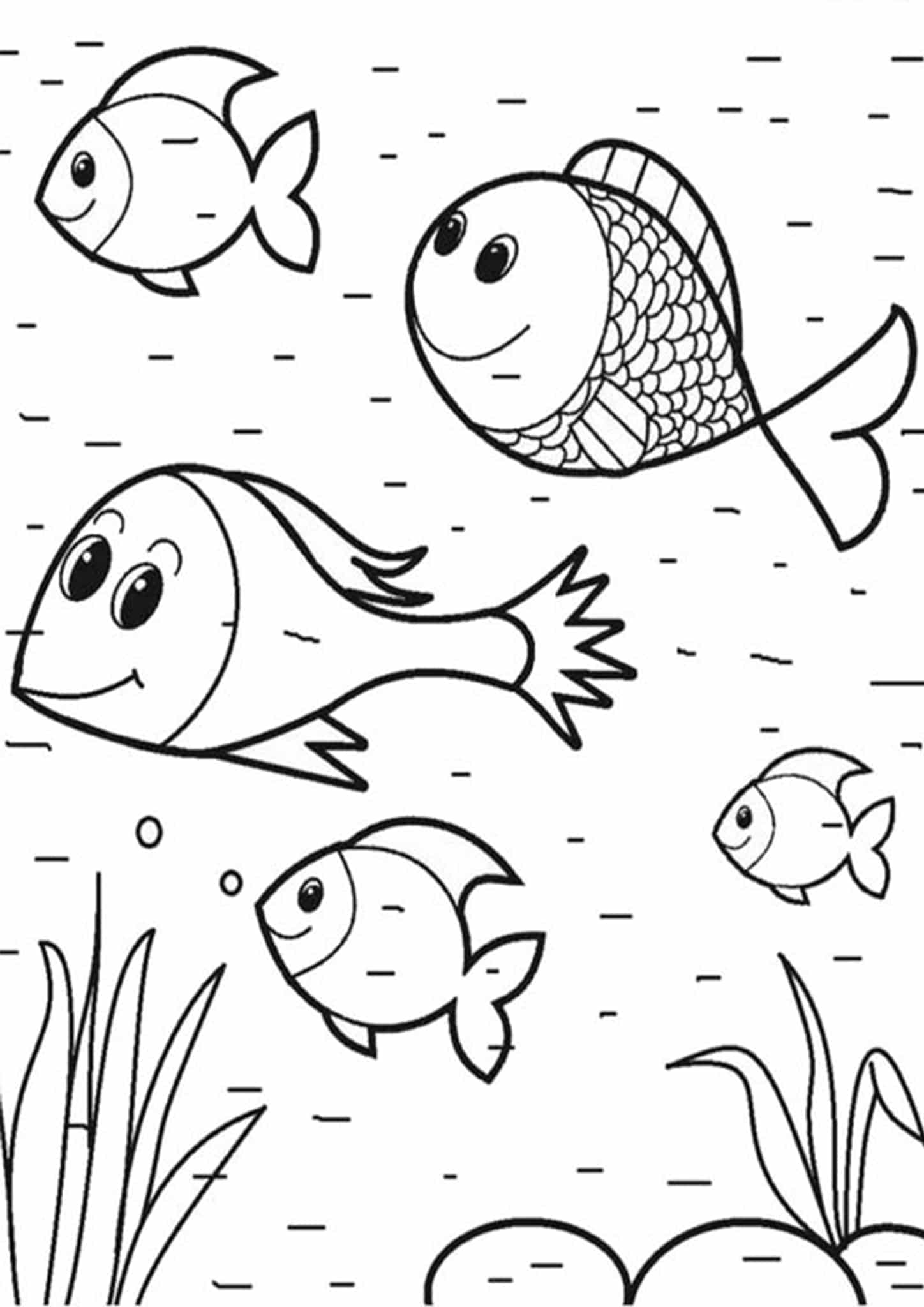 Cinco peces de Dibujos Animados para colorir