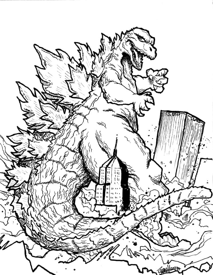 Ciudad Destructora de Godzilla para colorir