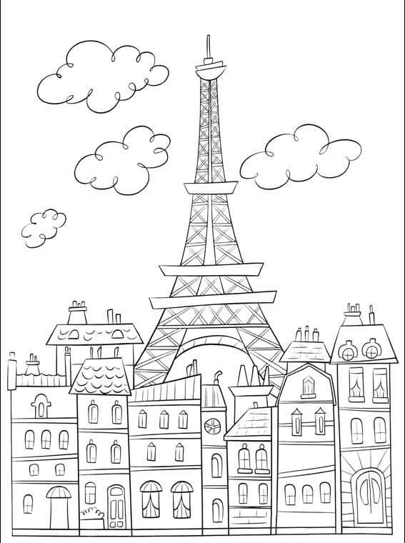 Ciudad de París simple para colorir
