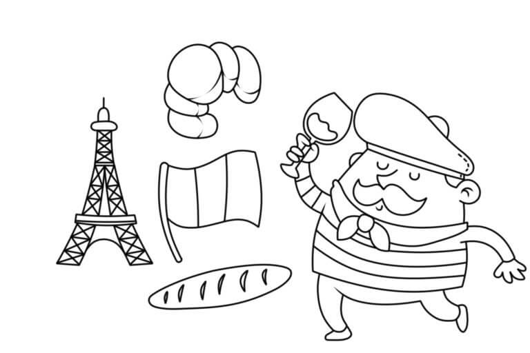 Cocina y Banderas En Francia para colorir