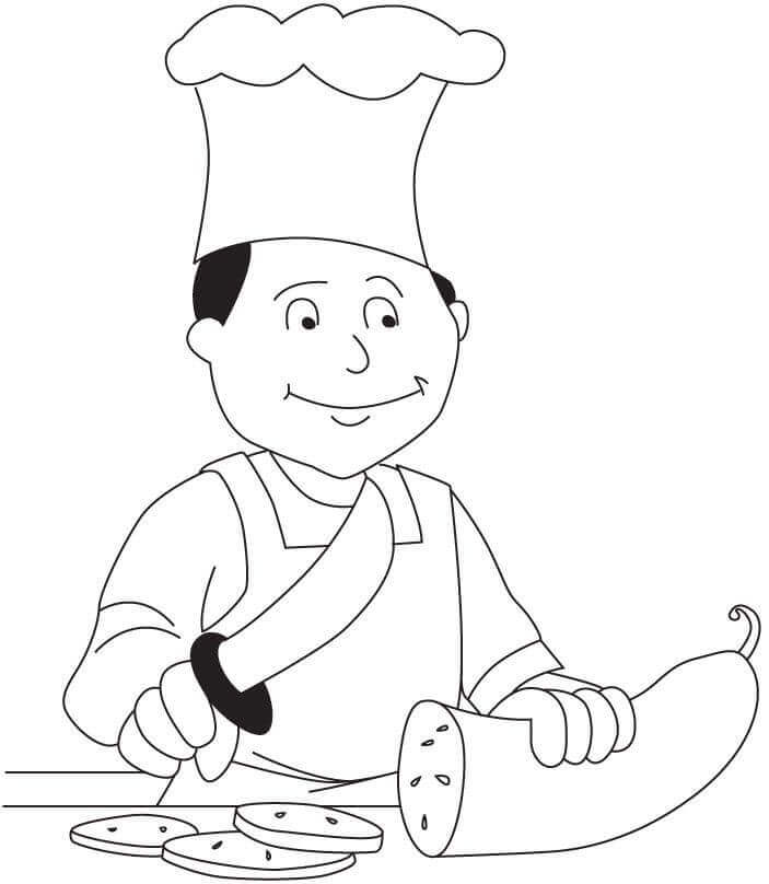 Dibujos de Cocinero Cortando Calabacín para colorear