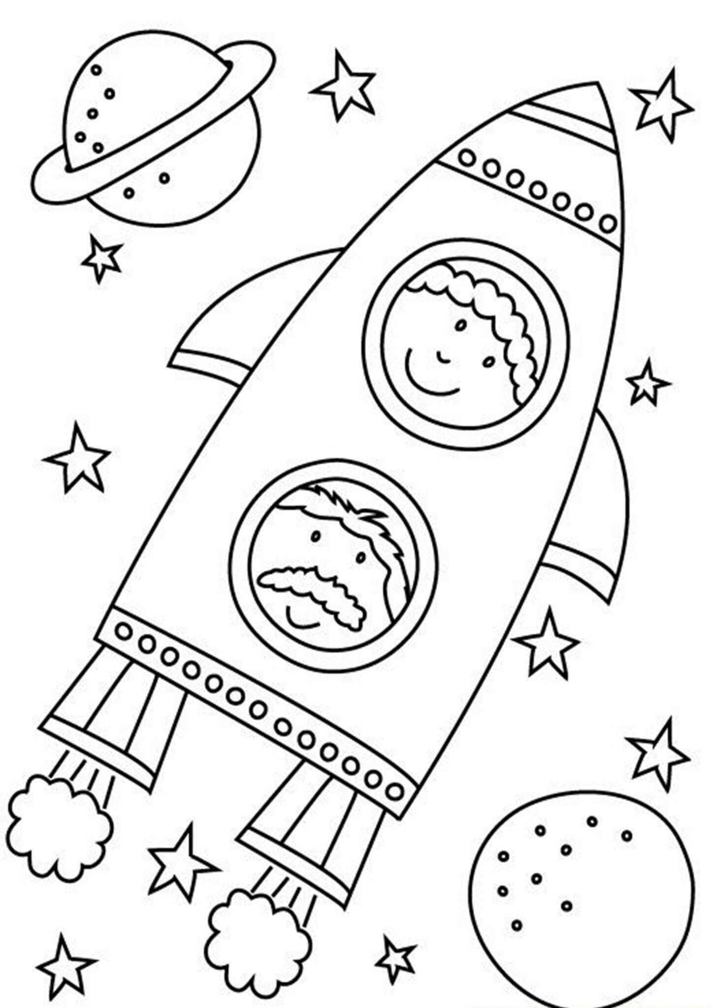 Dibujos de Cohete y dos Planetas en el Espacio para colorear