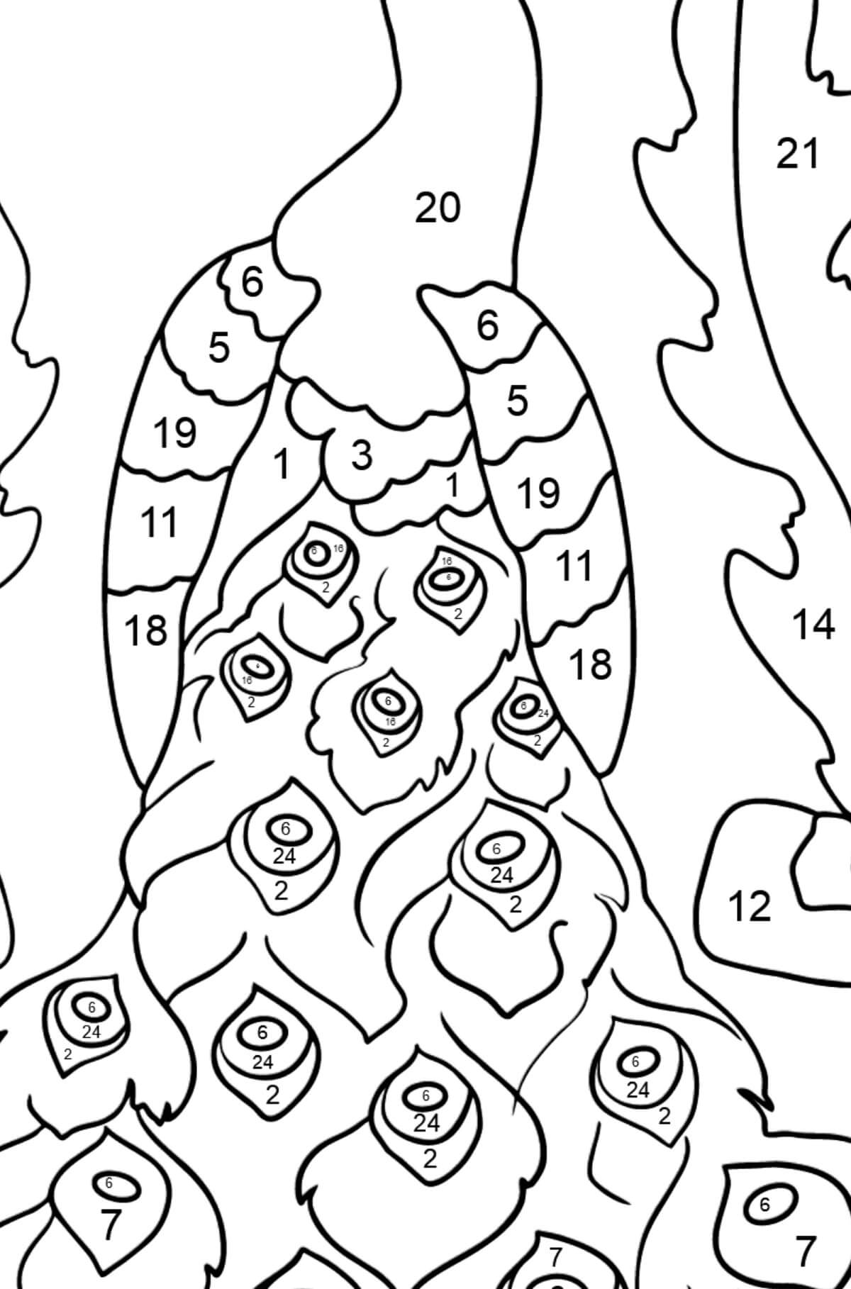 Dibujos de Color de Pavo Real por Número para colorear
