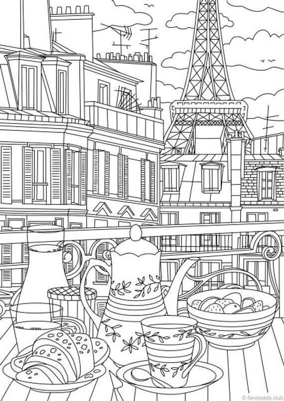 Dibujos de Comida en la Ciudad de París para colorear