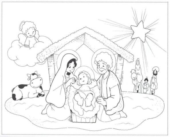 Dibujos de Con La Ayuda De La Estrella de Belén, los Reyes Magos Pudieron Encontrar a La Sagrada Familia para colorear