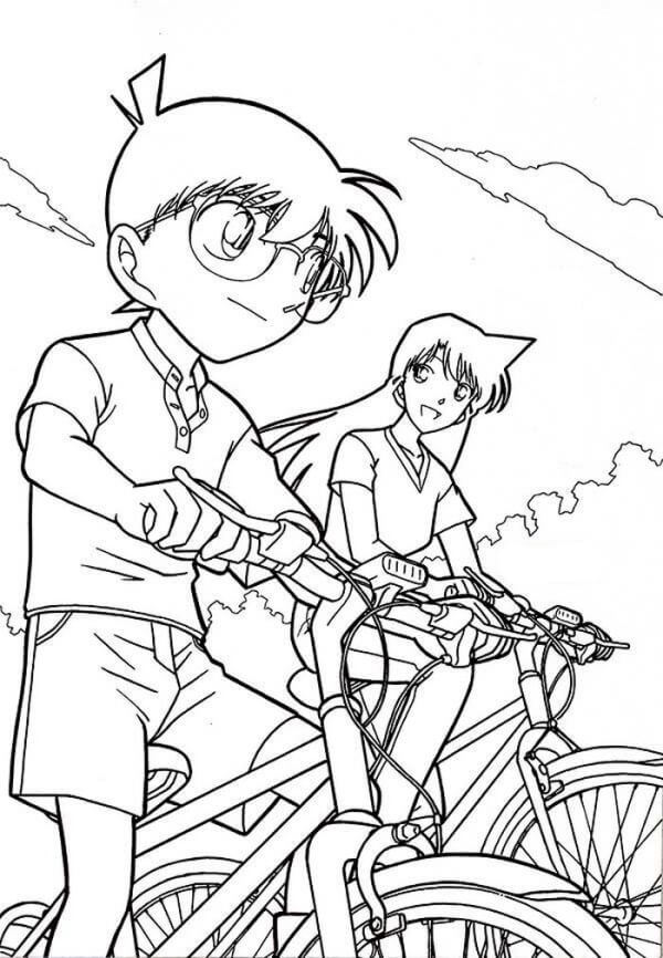 Dibujos de Conan Monta Una Bicicleta Con Ran para colorear