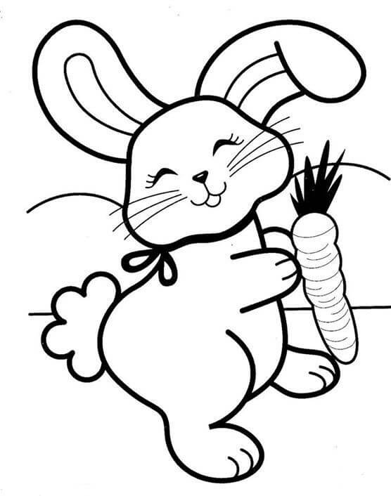 Dibujos de Conejita Feliz con Zanahoria para colorear