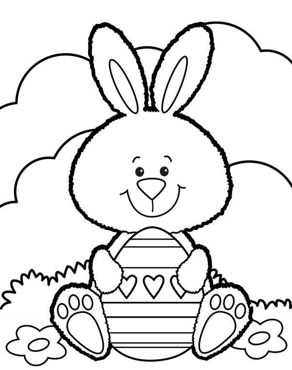 Dibujos de Conejito Abrazando huevo de Pascua para colorear