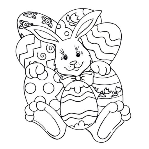 Dibujos de Conejito Acostado con los Huevos de Pascua para colorear