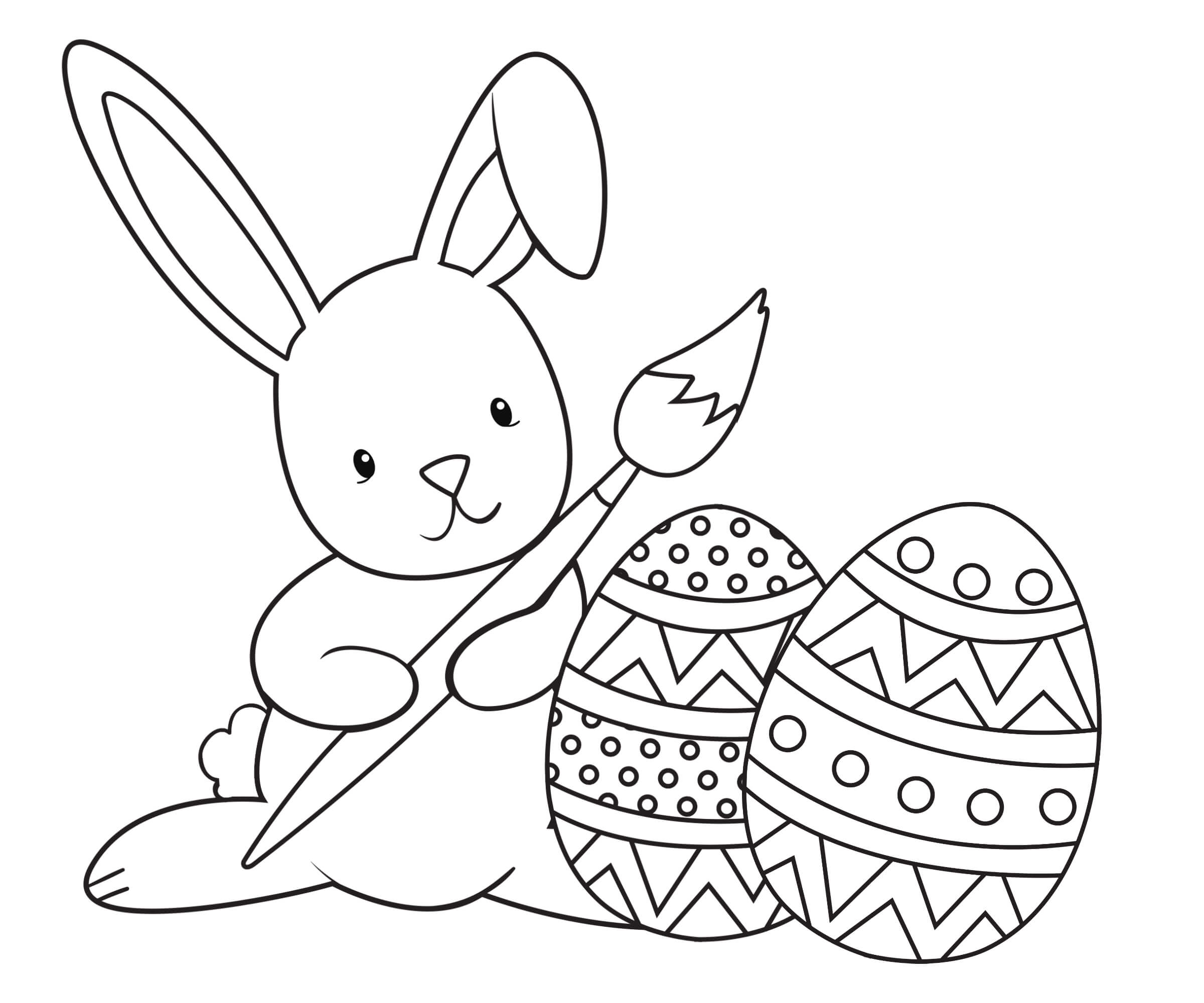 Conejito Dibujando Huevos de Pascua para colorir