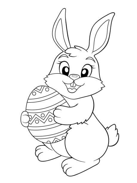 Dibujos de Conejito de Pascua con Huevo de Pascua para colorear