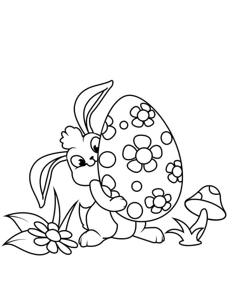 Dibujos de Conejito de Pascua con Huevo para colorear