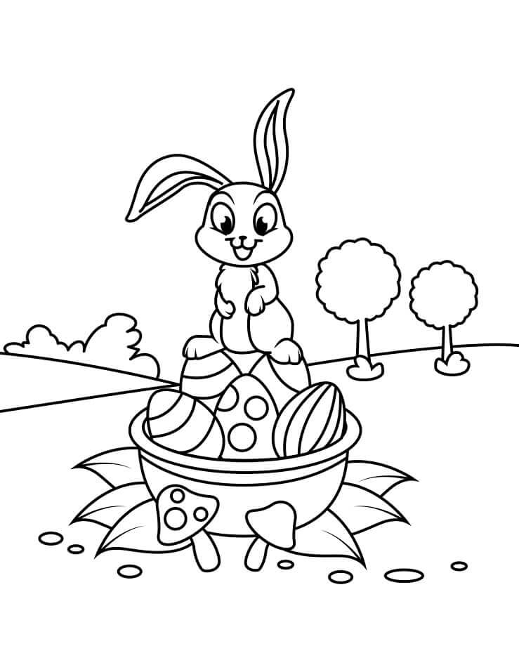 Dibujos de Conejito de Pascua con Huevos para colorear