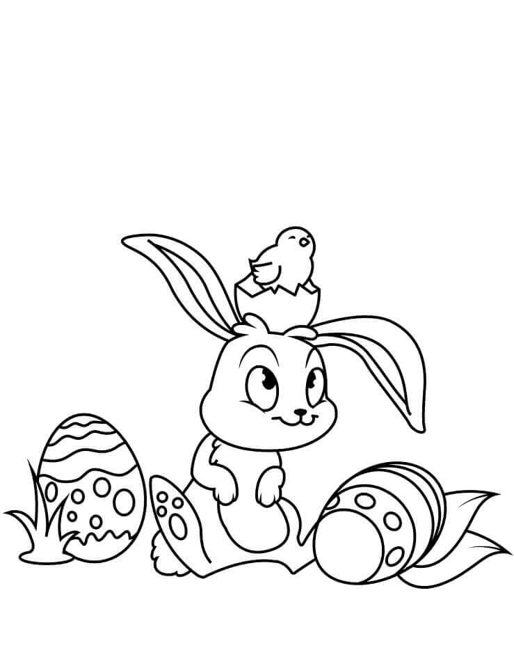 Dibujos de Conejito de Pascua con Pollito para colorear