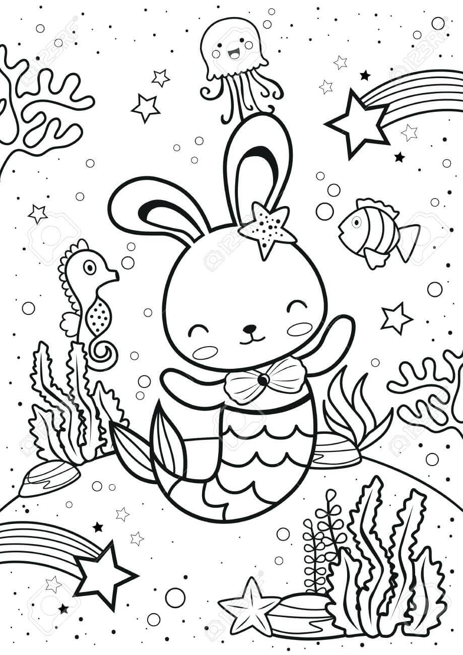 Dibujos de Conejito sirena y Animal Marino para colorear