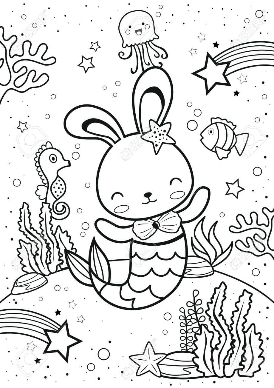 Conejito sirena y Animal Marino para colorir