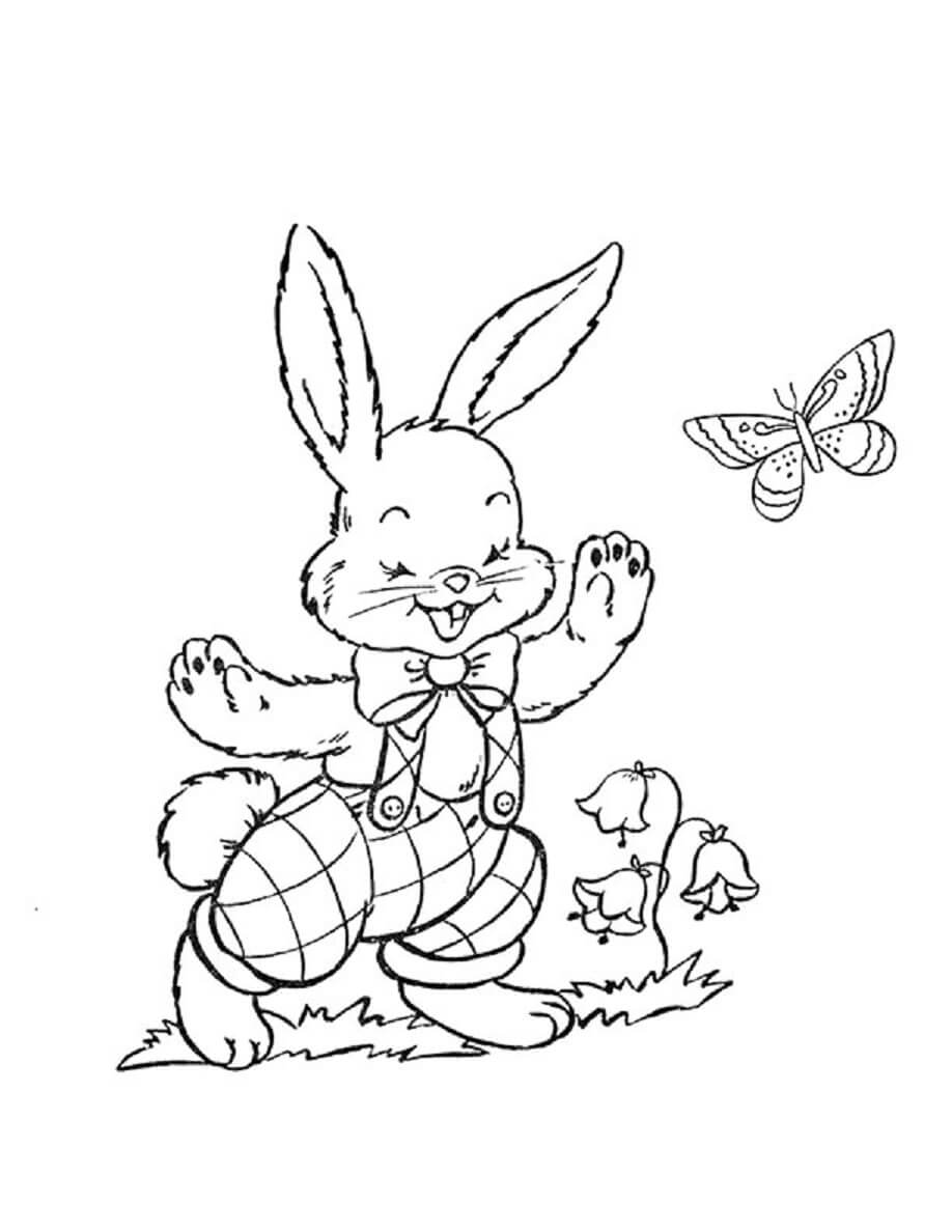 Conejo Con Flores Y Mariposas para colorir