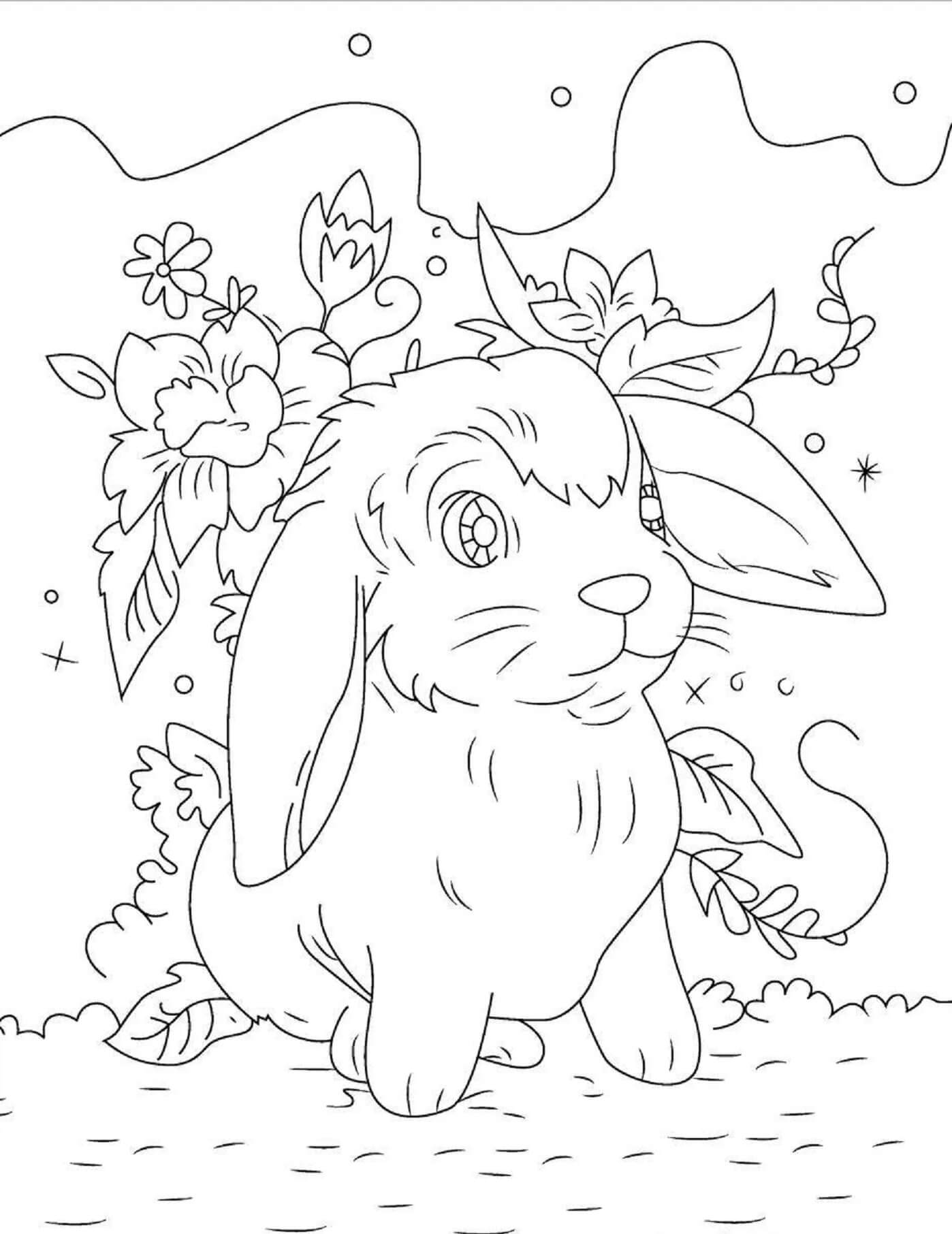 Conejo Con Flores para colorir