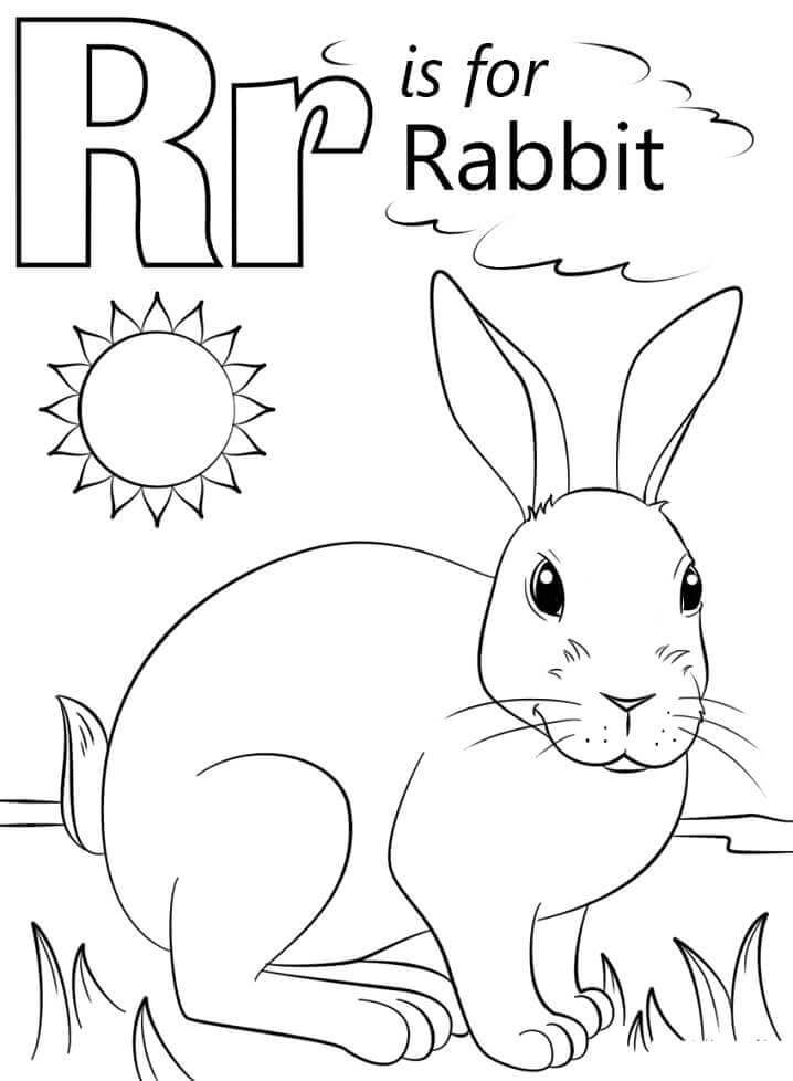 Dibujos de Conejo Letra R para colorear