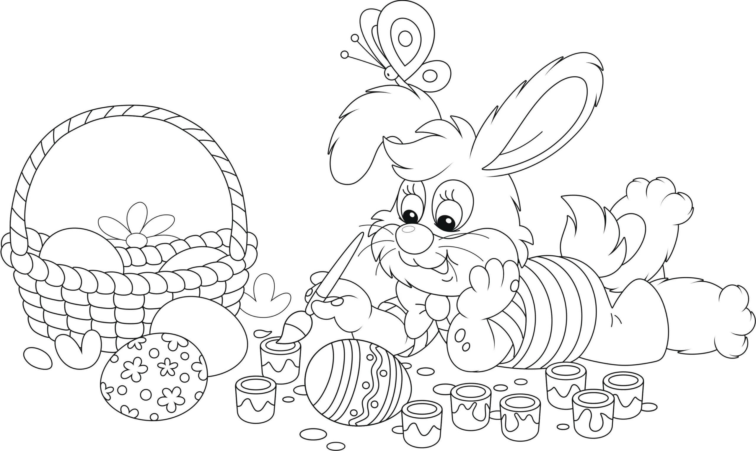 Conejo acostado Dibujando Huevos de Pascua para colorir