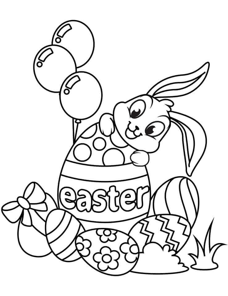 Dibujos de Conejo de Pascua con Globos para colorear