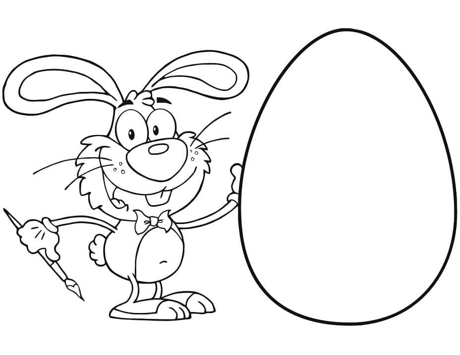 Dibujos de Conejo de Pascua con Huevo Grande para colorear
