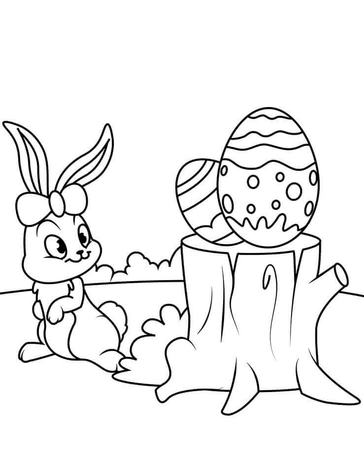Dibujos de Conejo de Pascua con Huevos para colorear