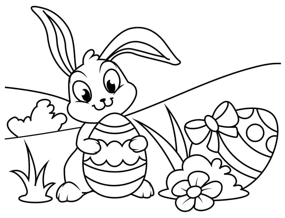 Dibujos de Conejo de Pascua y Huevos para colorear