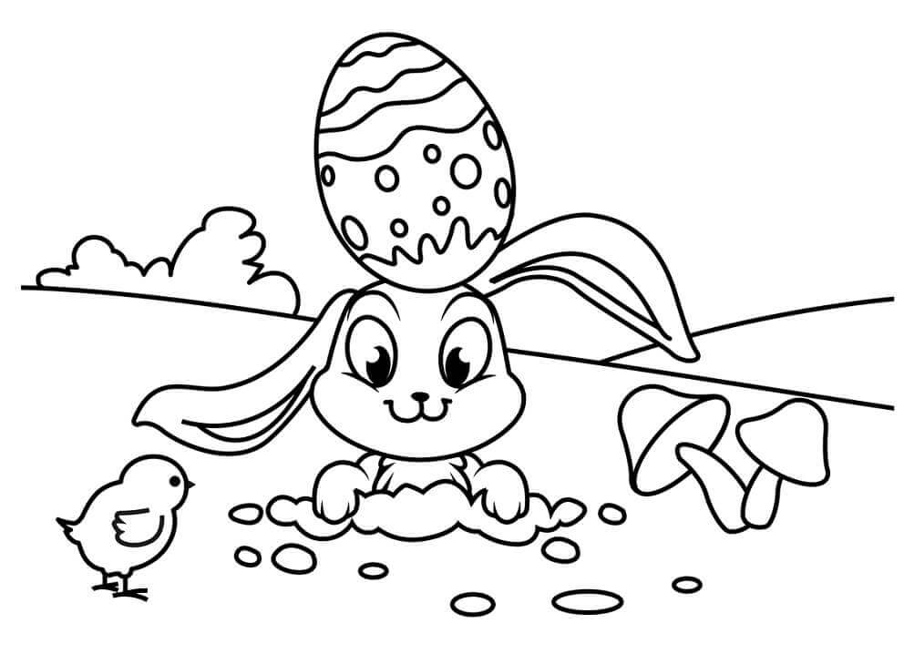 Dibujos de Conejo de Pascua y pollito para colorear