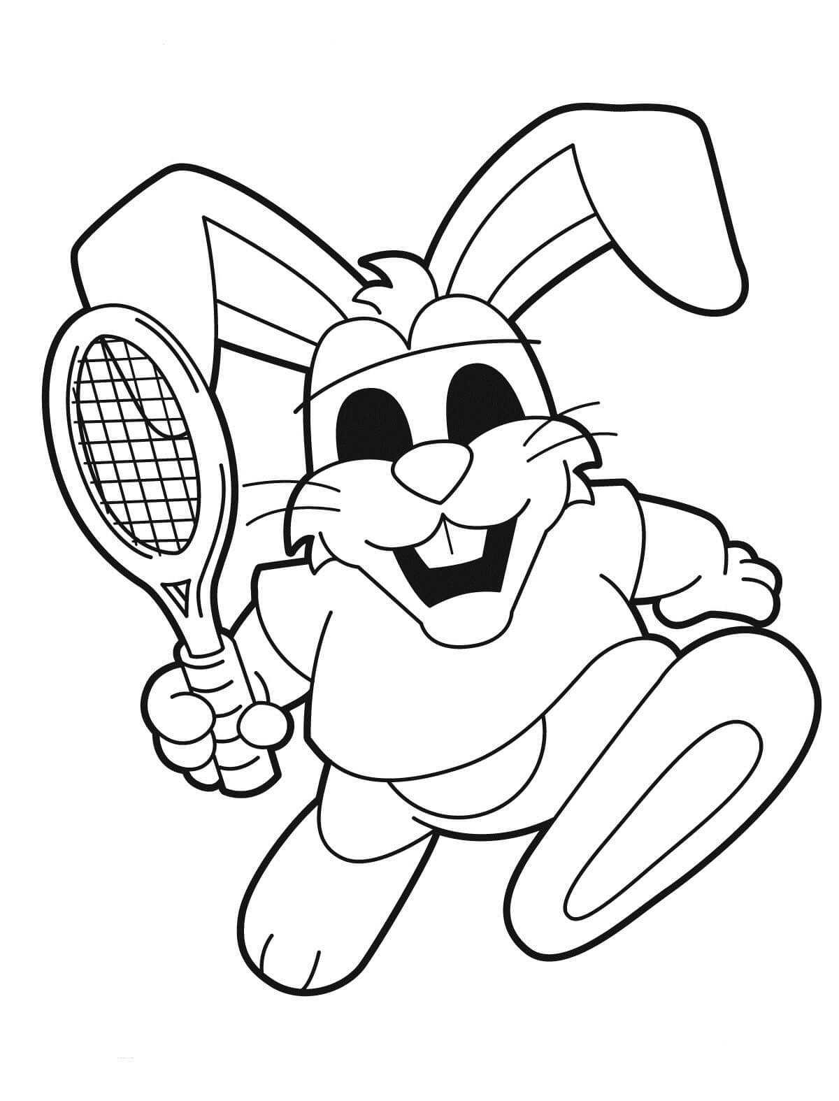 Conejo jugando Tenis para colorir