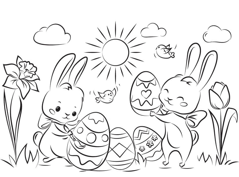 Conejos de Pascua para colorir