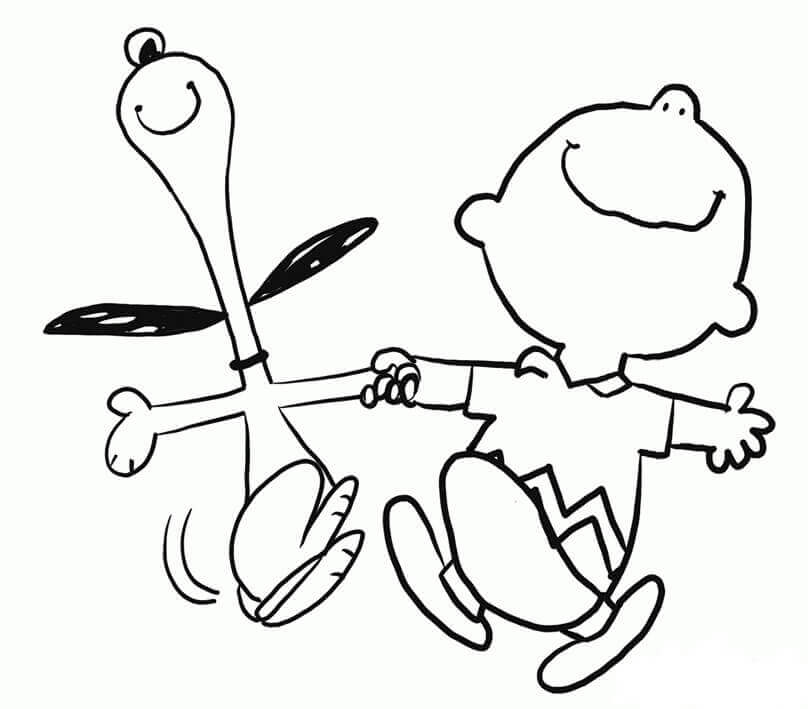 Dibujos de Contento Snoopy Y Charlie Brown para colorear