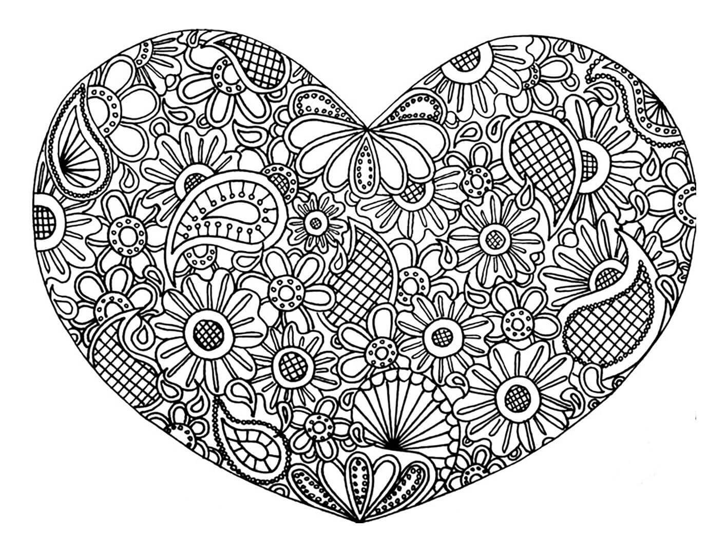 Dibujos de Corazón Mandala Flor para colorear