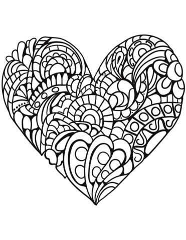 Dibujos de Corazón Zentangle para colorear