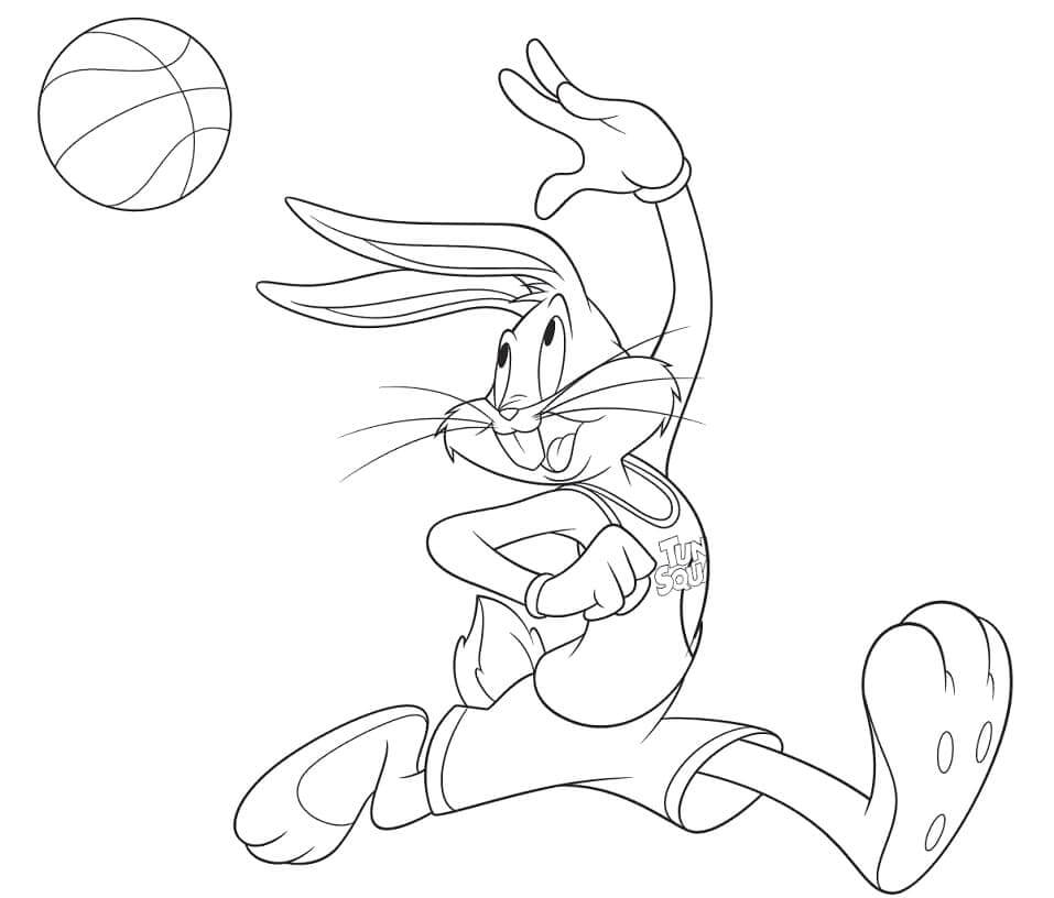 Dibujos de Correr Bugs Bunny jugando Baloncesto para colorear