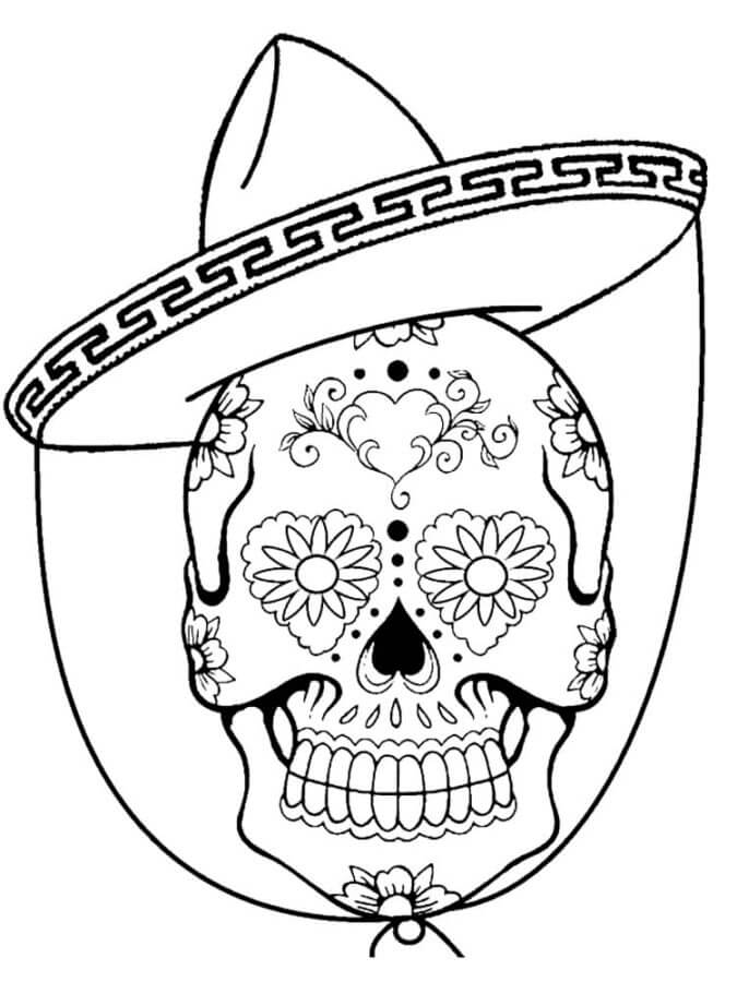 Dibujos de Cráneo De Recuerdo En Un Sombrero para colorear