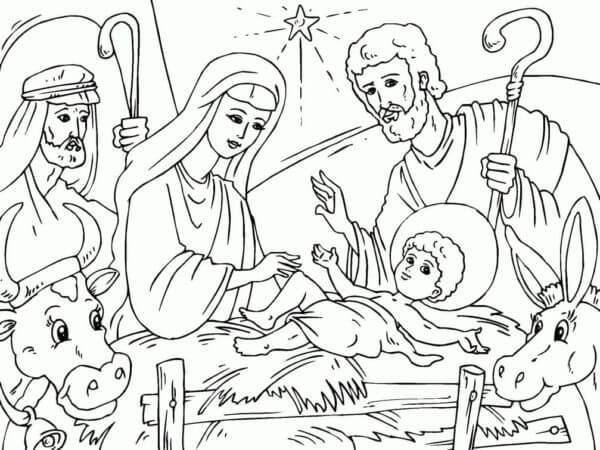 Dibujos de Cristo Nació En Un Granero, Donde El Ganado Se Refugió Del Clima para colorear