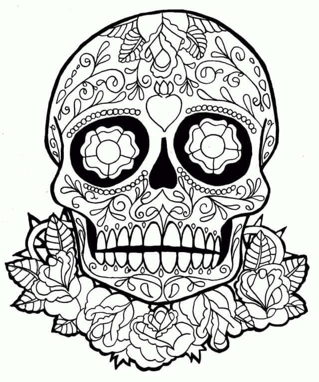 Dibujos de Cráneo y Hoja y Flor para colorear