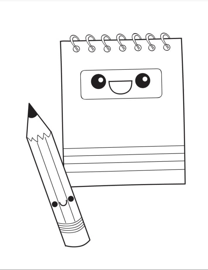 Dibujos de Cuaderno y Lápiz de Dibujos Animados para colorear